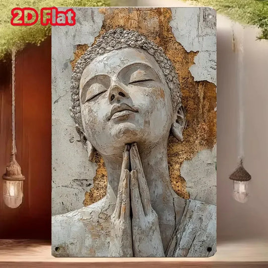 Tinplate Painting，Golden Leaf Buddha Tin Sign, Aluminum Metal Wall Art Decor, Vintage Home & Bar Decor, Reusable