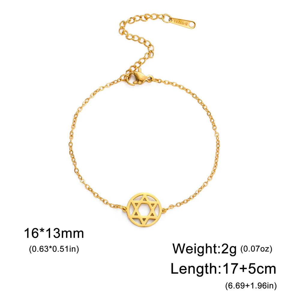 Dawapara Star of David Bracelet Jewish Prayer Judaica Hexagram Charm Protection Amulet Couple Gift Stainless Steel Jewelry