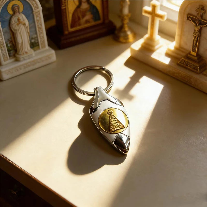 Gold Silver Plated Catholic Virgin Mary Keychain Set Religious Key Ring for Car Keys Faith Gift for Men Women Christian Devotion