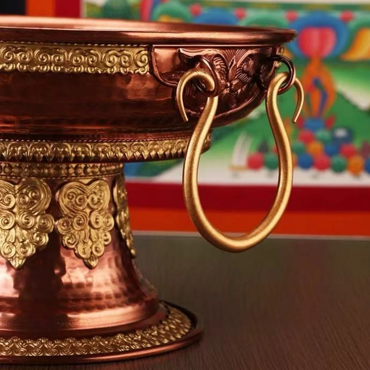 Tibetan-Style Fruit Tray Nepal Altars Platter,Engraving Pisces Hammer Texture Copper Tray,Buddhist Item Holy Plate Decoration