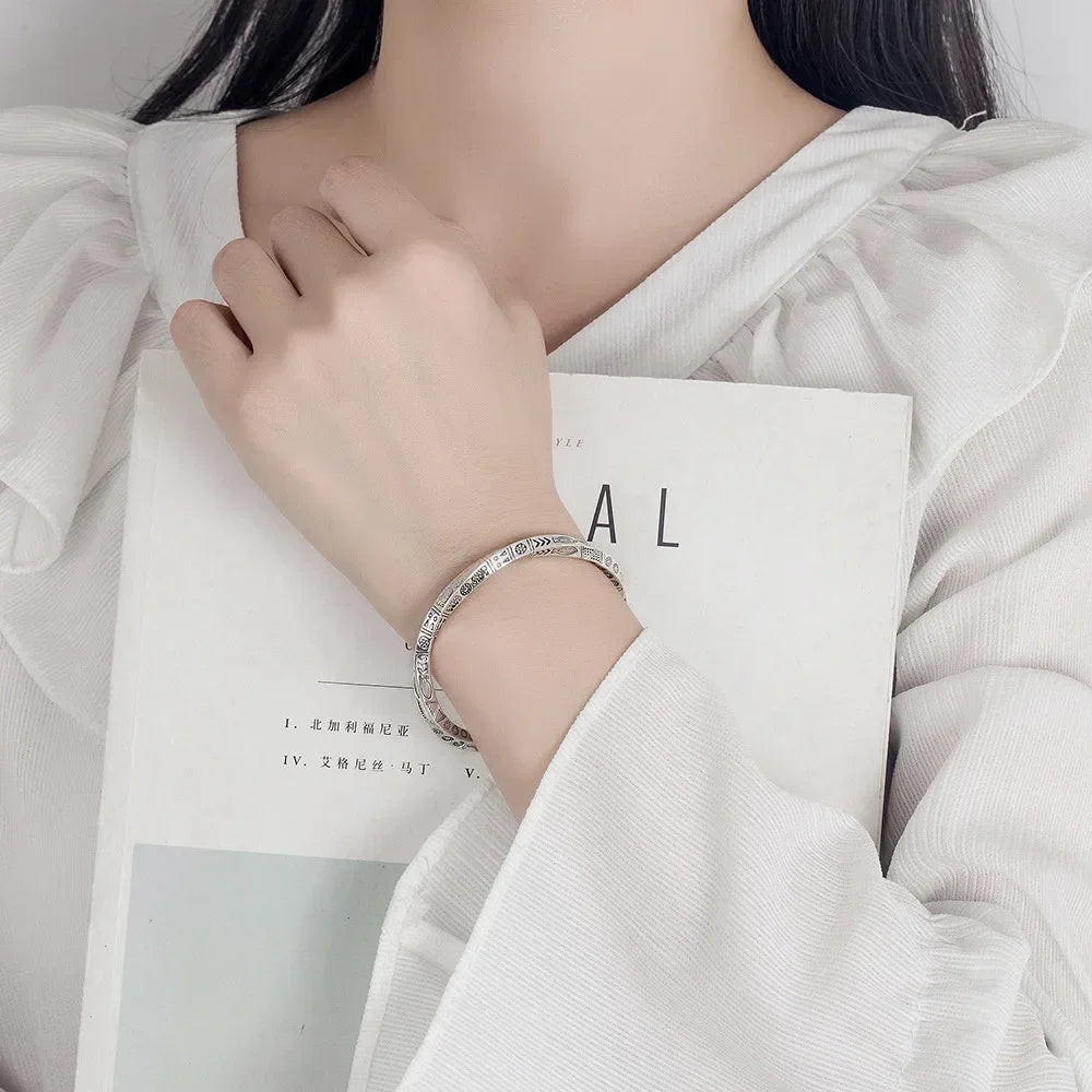 ALITREE 925 Sterling Silver Geometry Totems Open Bracelets Bangles For Women Luxury Designer Jewelry Gift Female