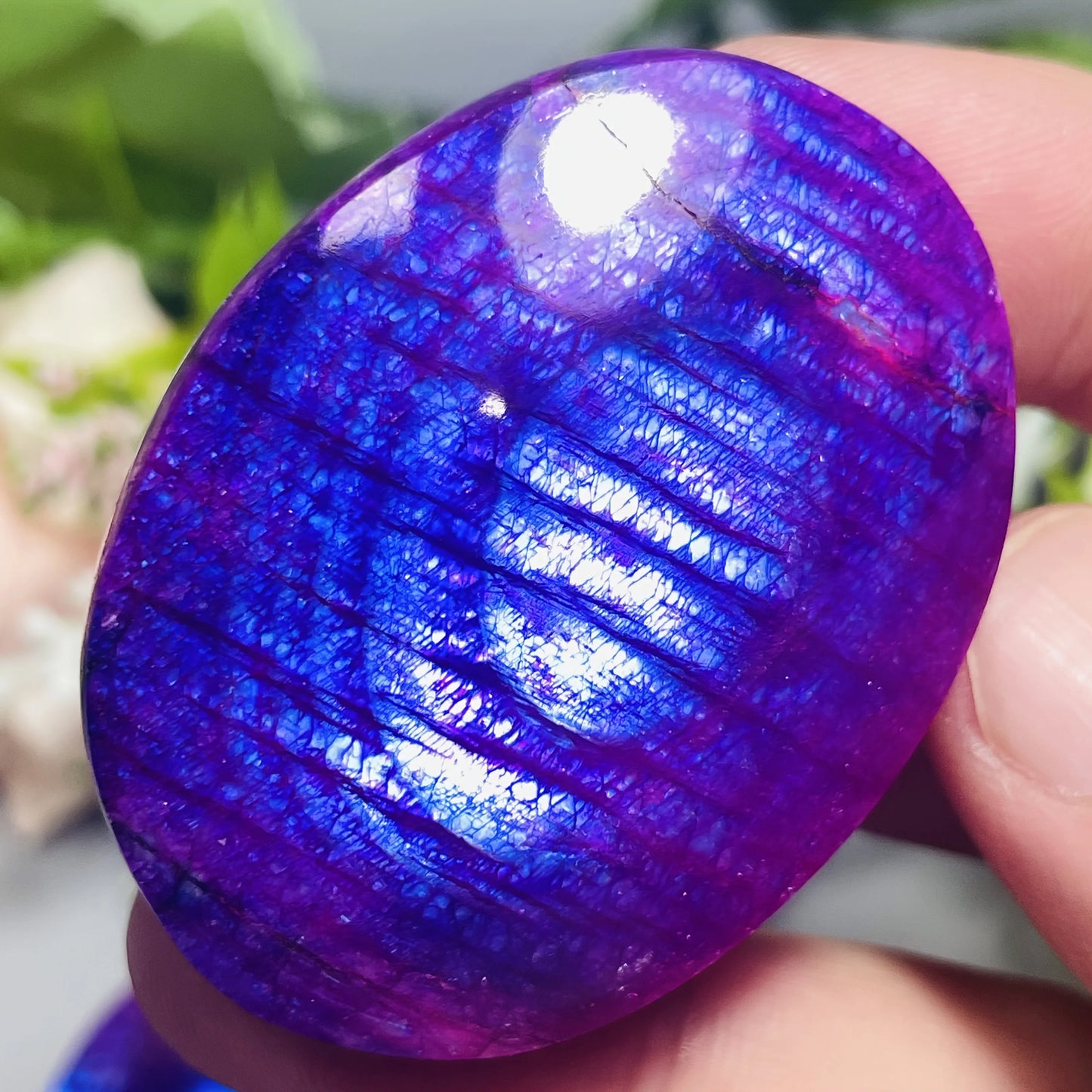 1pc Deep Purple Moonstone Palm Stone - Glossy Oval Shape Worry Stone for Home Decor & Holiday Gifts