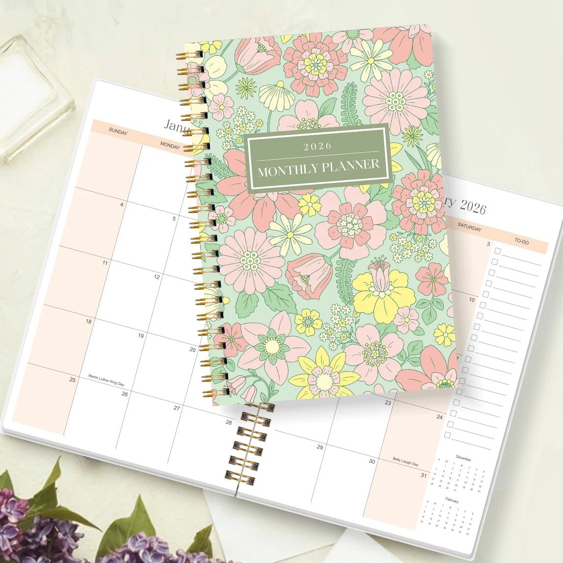 2026 A5 Monthly Planner, Floral Cover,Academic Agenda with Notes&To Do List,Perfect for Productivity,Time Management,Great Gift
