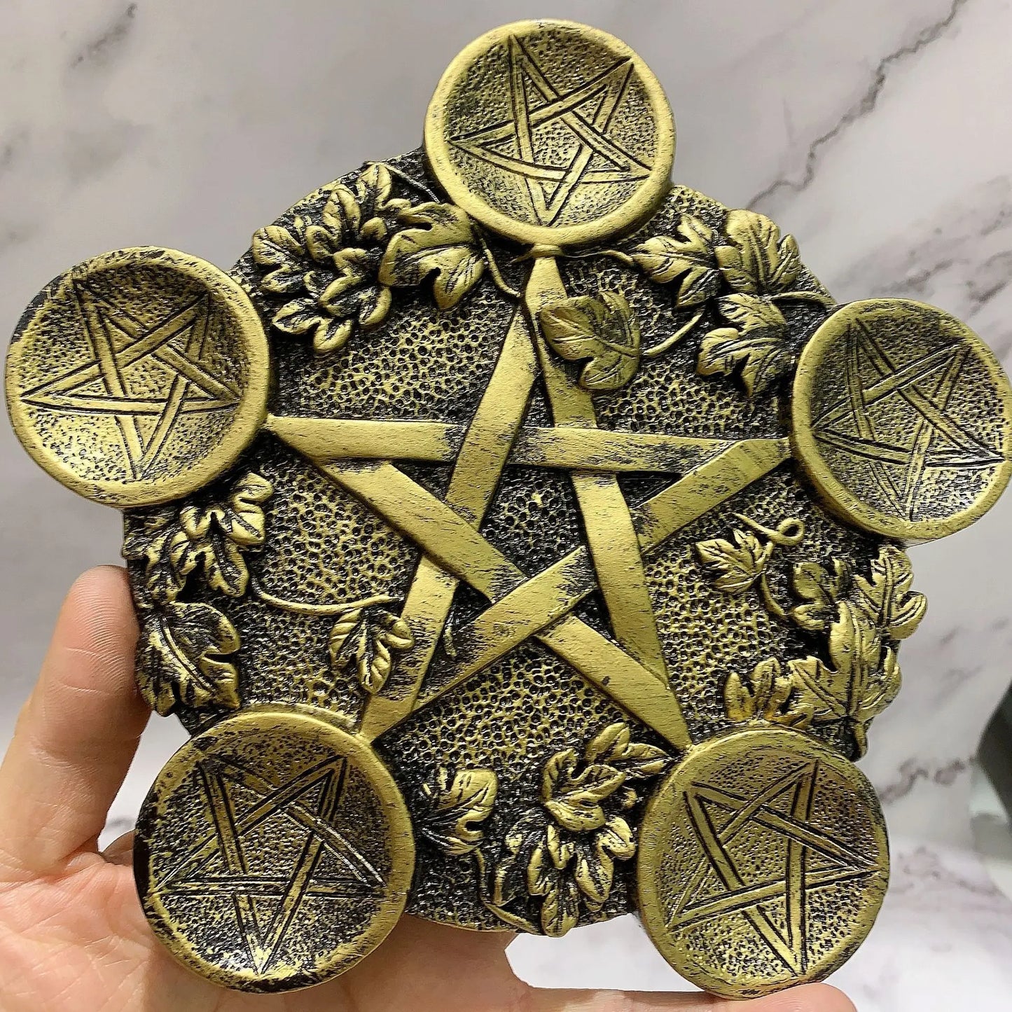 Crystal Ball Holder Astrology Pentacle Altar Plate Resin Tealight Holder Tray Witchcraft Altar Supplies Home Decor