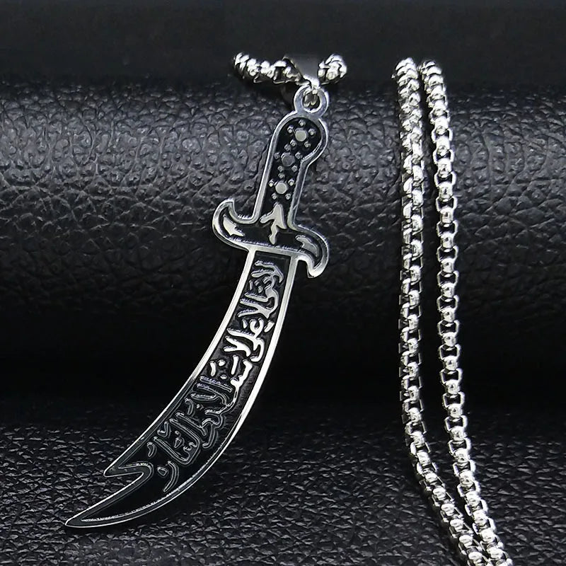 Islamic Imam Ali Zulfiqar Sword Pendant Necklace for Women Men Stainless Steel Gold Color Arabic Religion Chain Jewelry NZZZ764