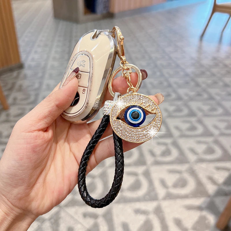 Creative Demon Eye Car Keychain Personalized Blue Eye Bag Pendant Handmade Braided Rope Key Ring Accessories