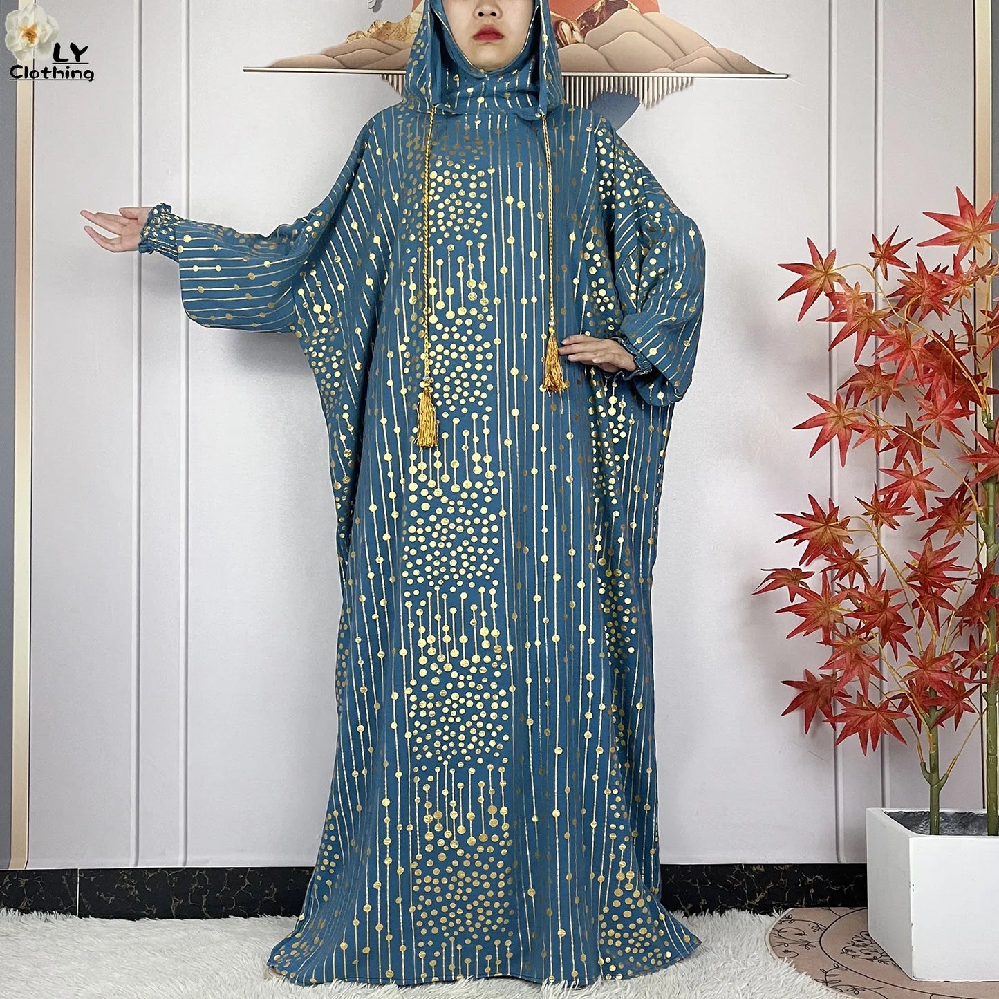 2024 New Muslim Long Sleeve Abaya Women Ramadan Prayer Clothes Turkey Middle East Femme Robe Loose African Dress Two-Hat Abaya