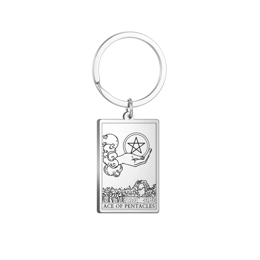 Dawapara Tarot Cards Keychains Stainless Steel Vintage Amulet Good Luck The Major Arcana Keyring Wiccan Jewelry