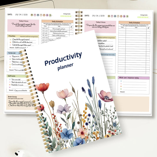 B5 Productivity Planner, Daily and Weekly Organizer with Priorities,To-Do List,Schedule,Floral Cover Journal for Time Management