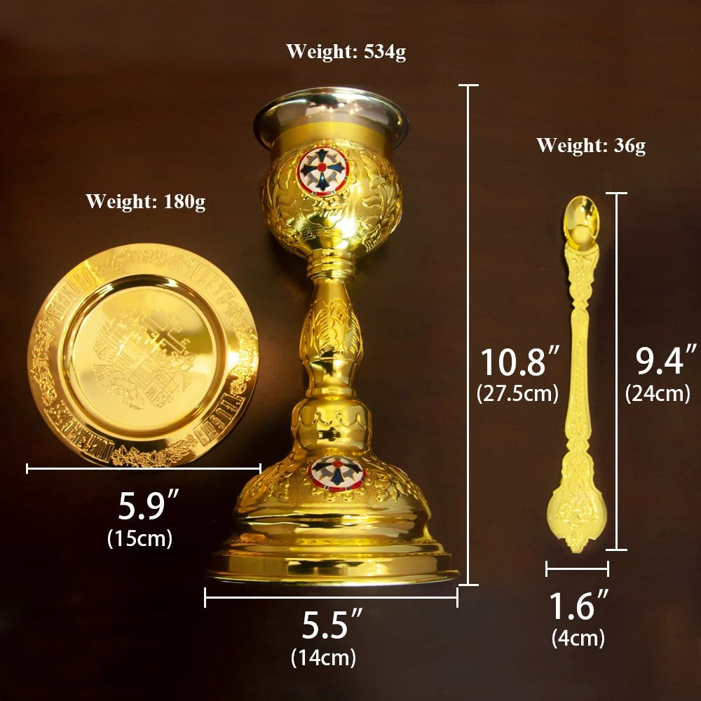 HTISOK Christian Chalice Church Ceremonial Supplies Alloy Metal Holy Cups Exquisitely Carved Holy Water Spoons And Cups