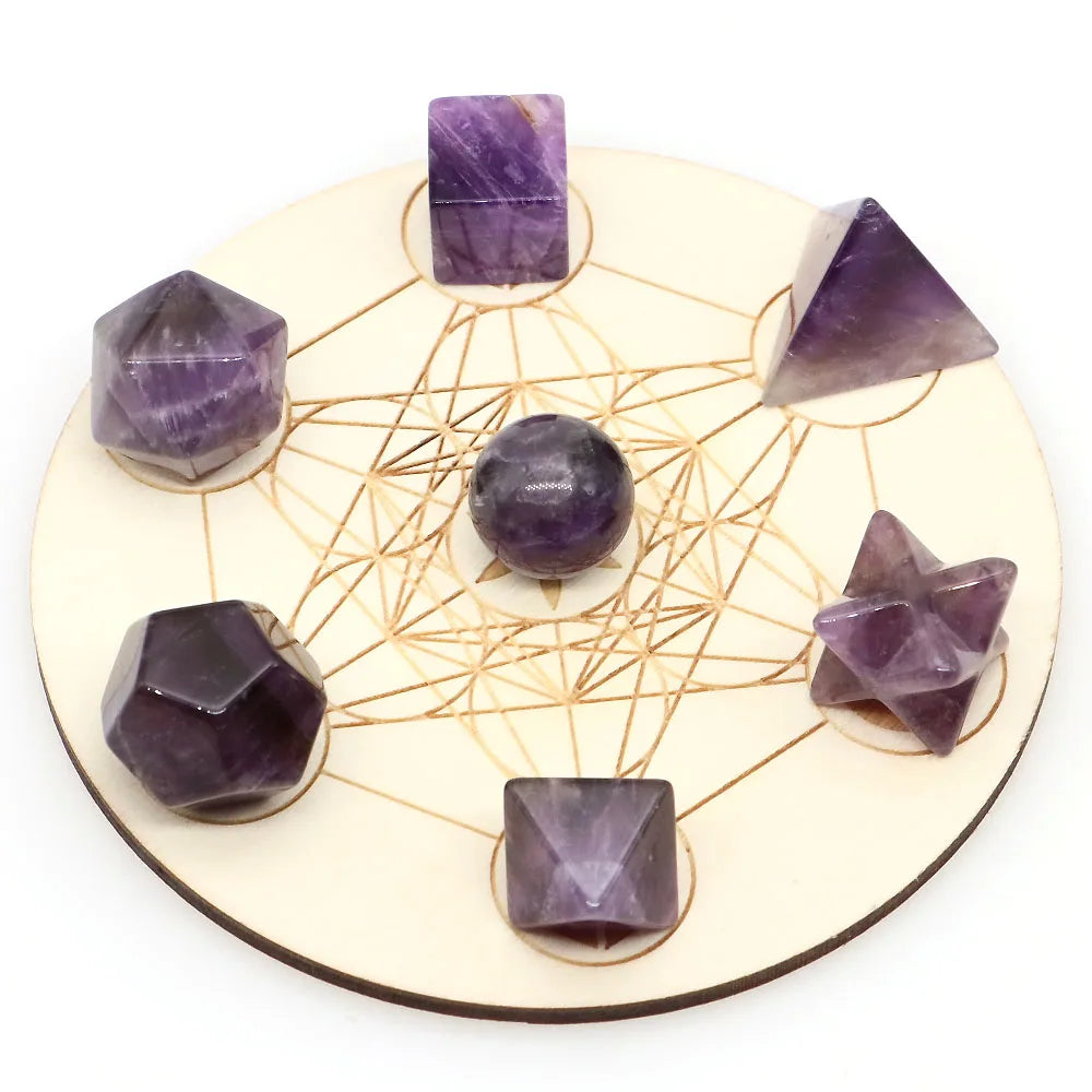7Pcs Platonic Solid Sacred Stones Geometry Set Natural Crystals Reiki Healing Chakra Gemstones Lucky Home Decoration Gifts