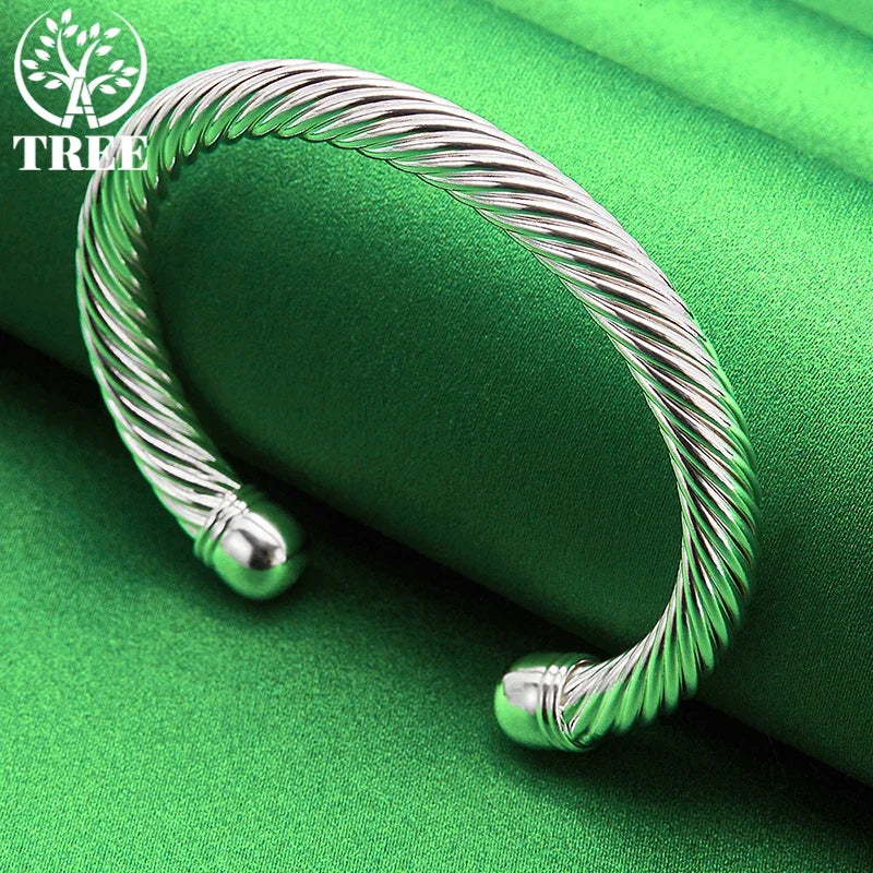 ALITREE 925 Sterling Silver Fashion Bangles Twists Bangle For Women Mens Fashion Birthday Wedding Party High Quality Jewelry