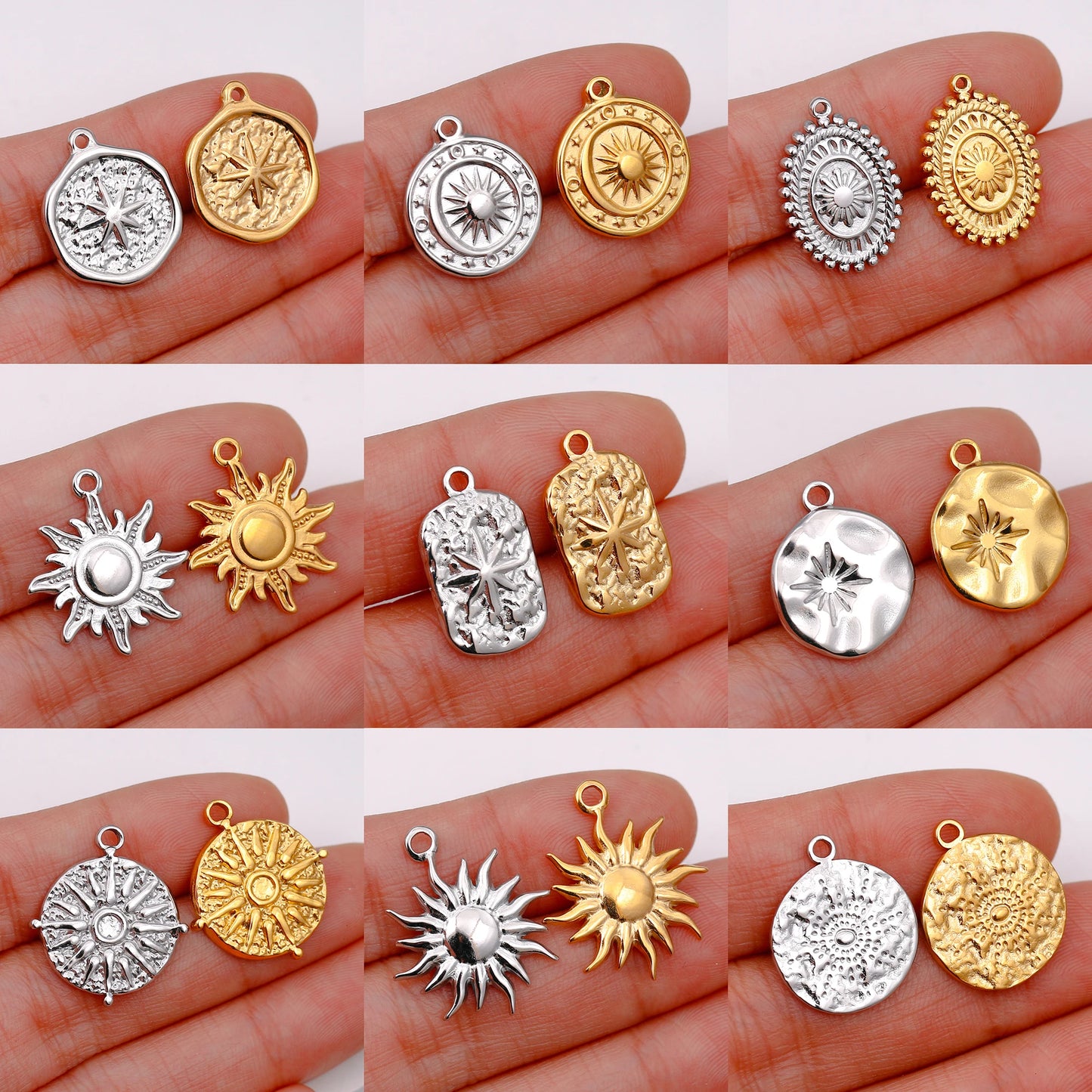 3pcs/Lot Stainless Steel Casting Sunburst Sun Moon Star Charms Pendant For DIY Necklace Bracelet Earrings Jewelry Accessories