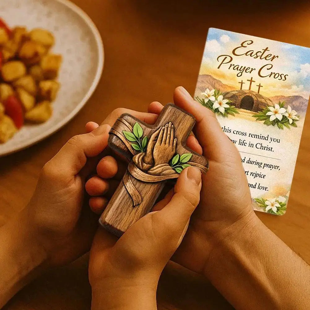 Portable Wooden Prayer Cross Pocket Card with Bag for Easter Christmas Token, Small Pocket Prayer Cross with Card Church Favors