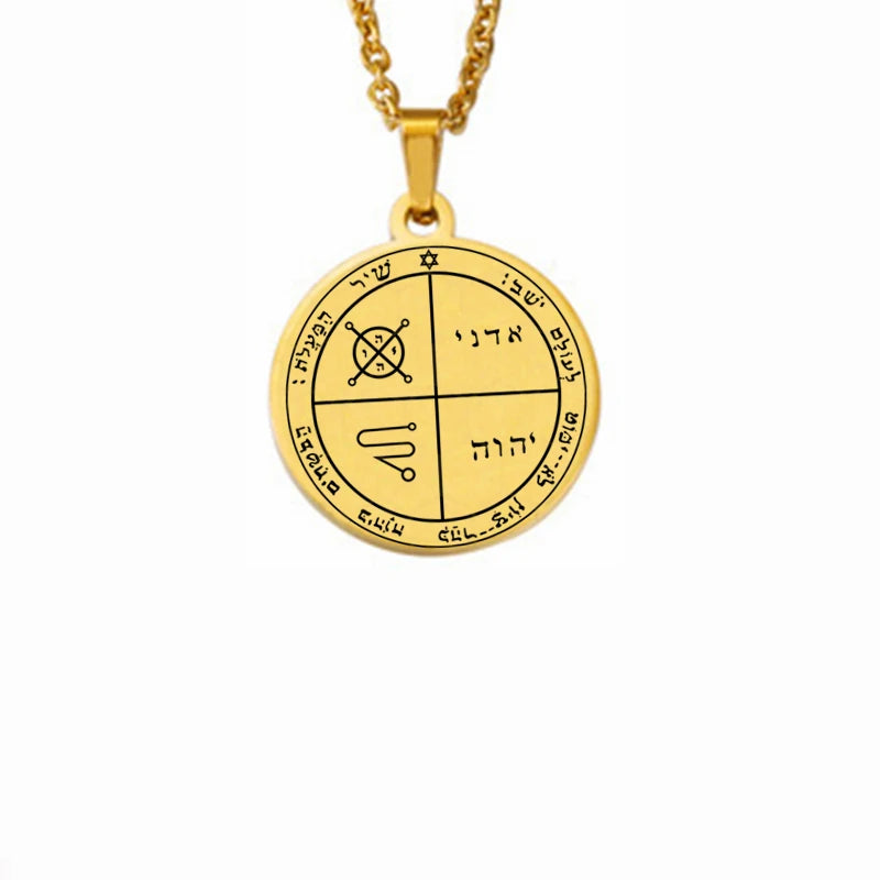 King Solomon Seal Talisman Amulet Jewelry Prosperity Manifest Love Pentacles Coin Medallion Stainless Steel Pendant Necklace