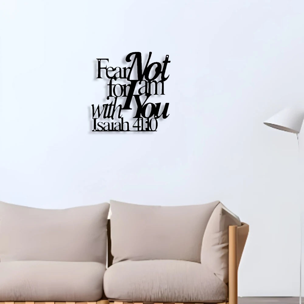 Elegant Minimalist Christian Faith Metal Wall Decor -Hebrew Script Bible Verse "Fear Not for I Am with You" -Golden - Heavy-Duty