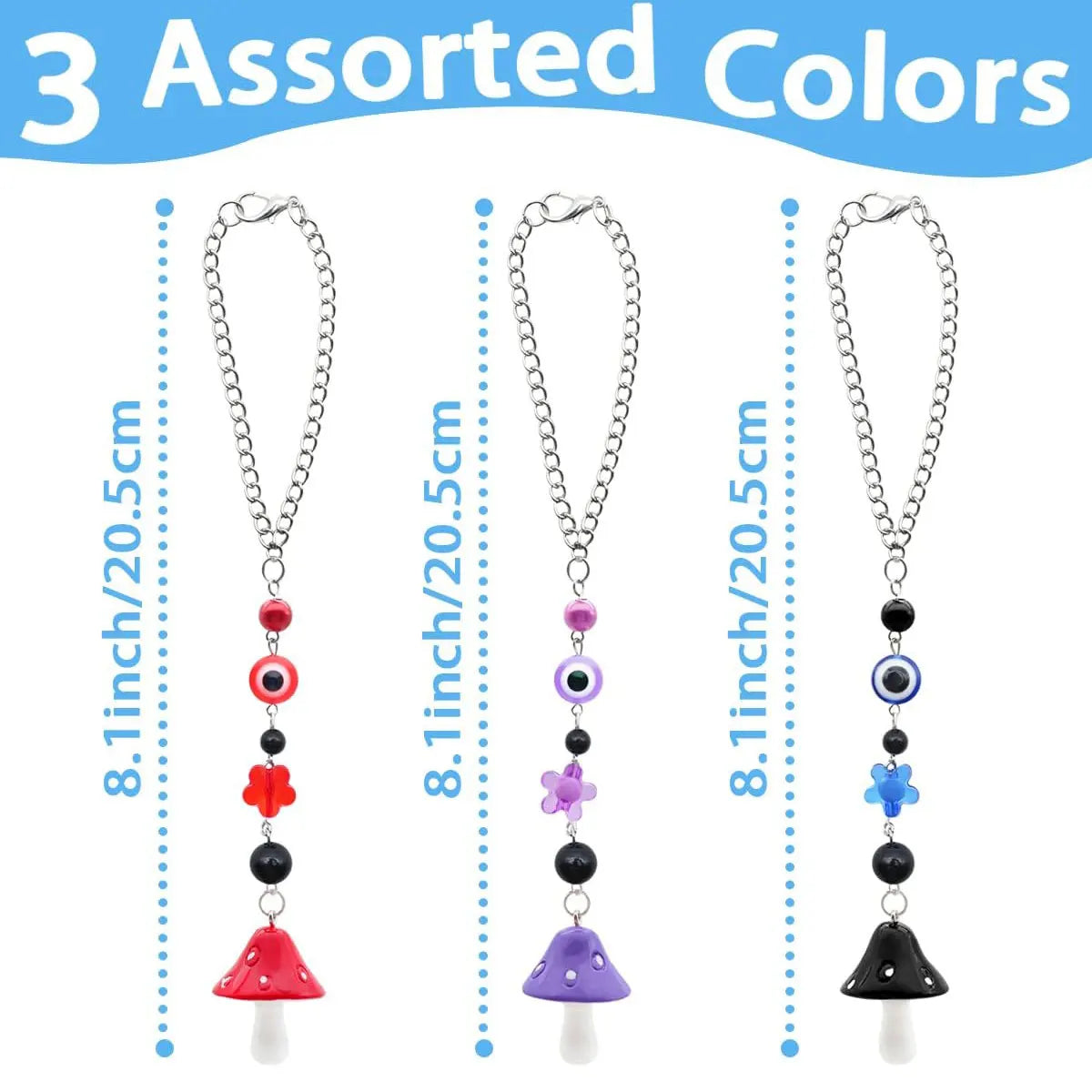 1Pcs Mushroom Car Hanging Ornament with Evil Eye Charms Black Red Mushroom Evil Eye Car Mirror Hanging Accessories