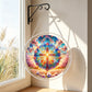 Stained Glass Cross with Flowers Acrylic Puzzle Suncatcher, 18cm/20cm Round Window Hanging
