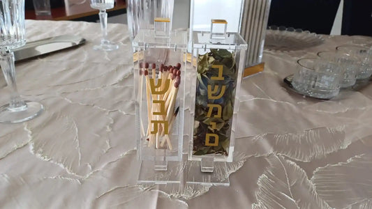 Transparent Acrylic Judaica Shabbat Match Box with Magnetic Lid Lucite Besamim Holder Box with Gold Logo Desktop Decor Gift