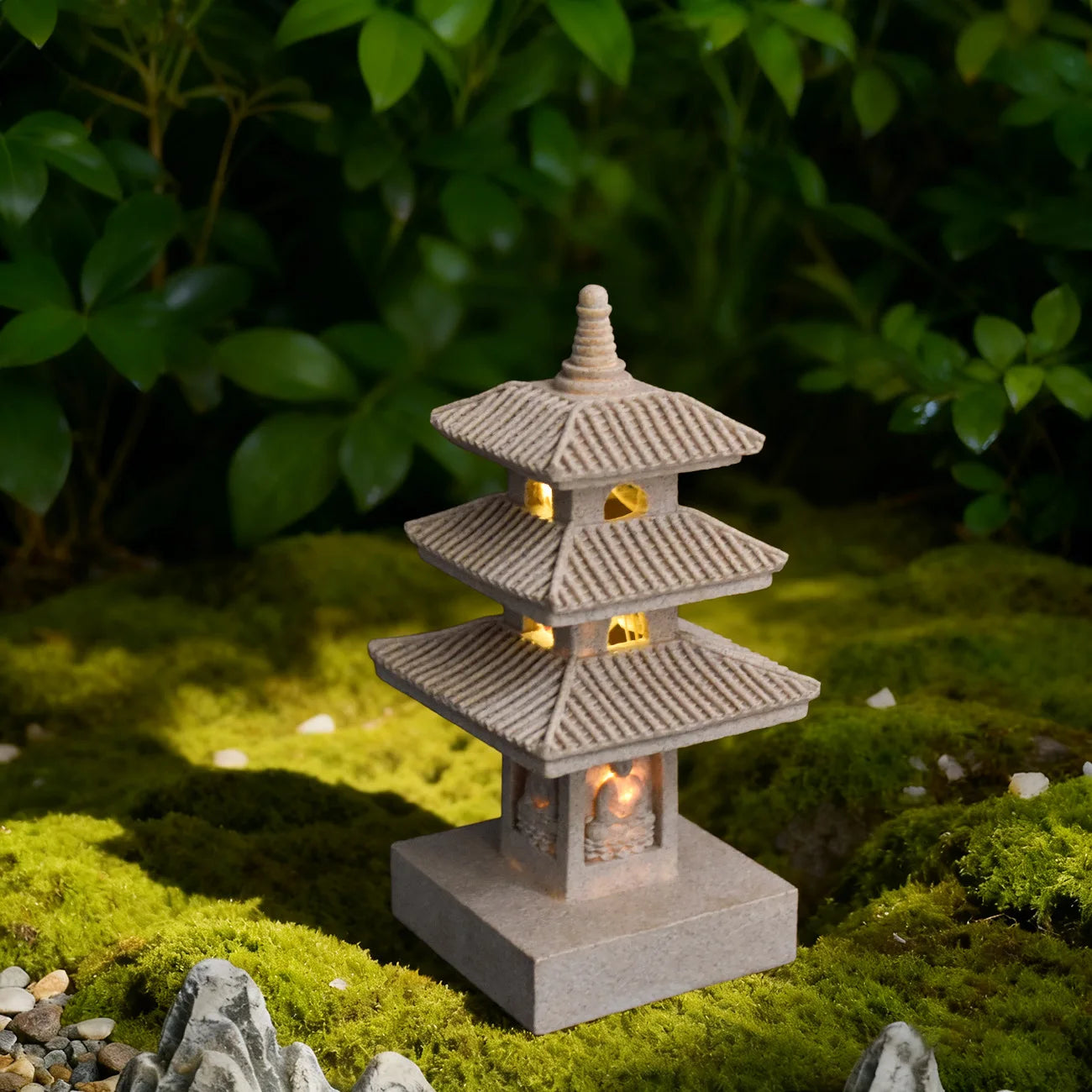 Japanese Pagoda Statue Zen Garden Lantern Resin Stone Tower Sculpture Buddha Decor for Patio Backyard Meditation Home Ornament