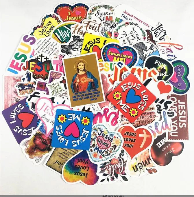 10/30/68pcs 2 style Jesus Christian Religion Stickers Phone Laptop Car Case Freezer Luggage Wall Waterpoof DIY Graffiti Sticker