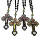 HTISOK Orthodox Crucifix Gold Cross Necklace Wooden Rosary Beaded Chain Religious Jesus Prayer Jewelry