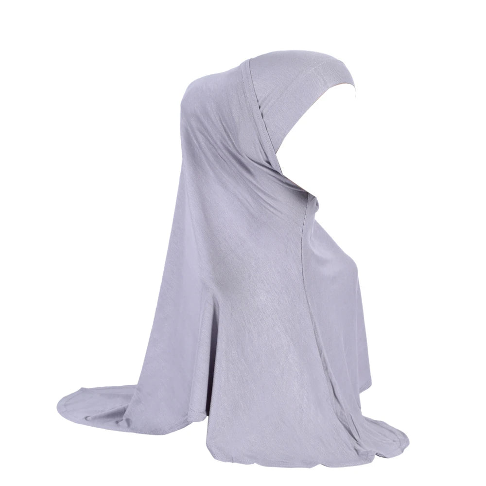 Women 2 Piece Solid Color Amira Jersey Muslim Hijab Soft Stretch Head Scarf with Tube Inner Underscarf Cap Hood Prayer Turbante