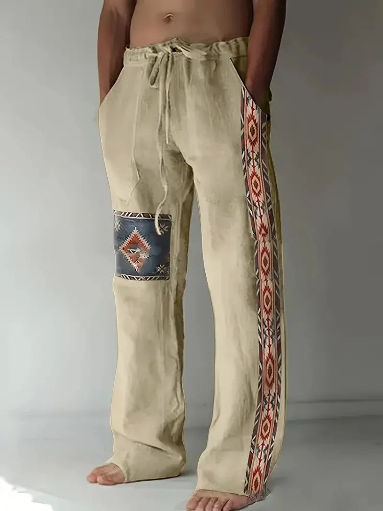 Retro Compass Printed Men's Casual Pants Harajuku Street Trendy Men's Straight Leg Pants Casual High Waisted Drawstring Pants