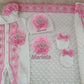 5pcs Handmade DIY Vinyl Name Personalized Baby Girl Newborn Jewels Crown Pink Take Me Home Layette 5 Piece Deluxe Gift Set
