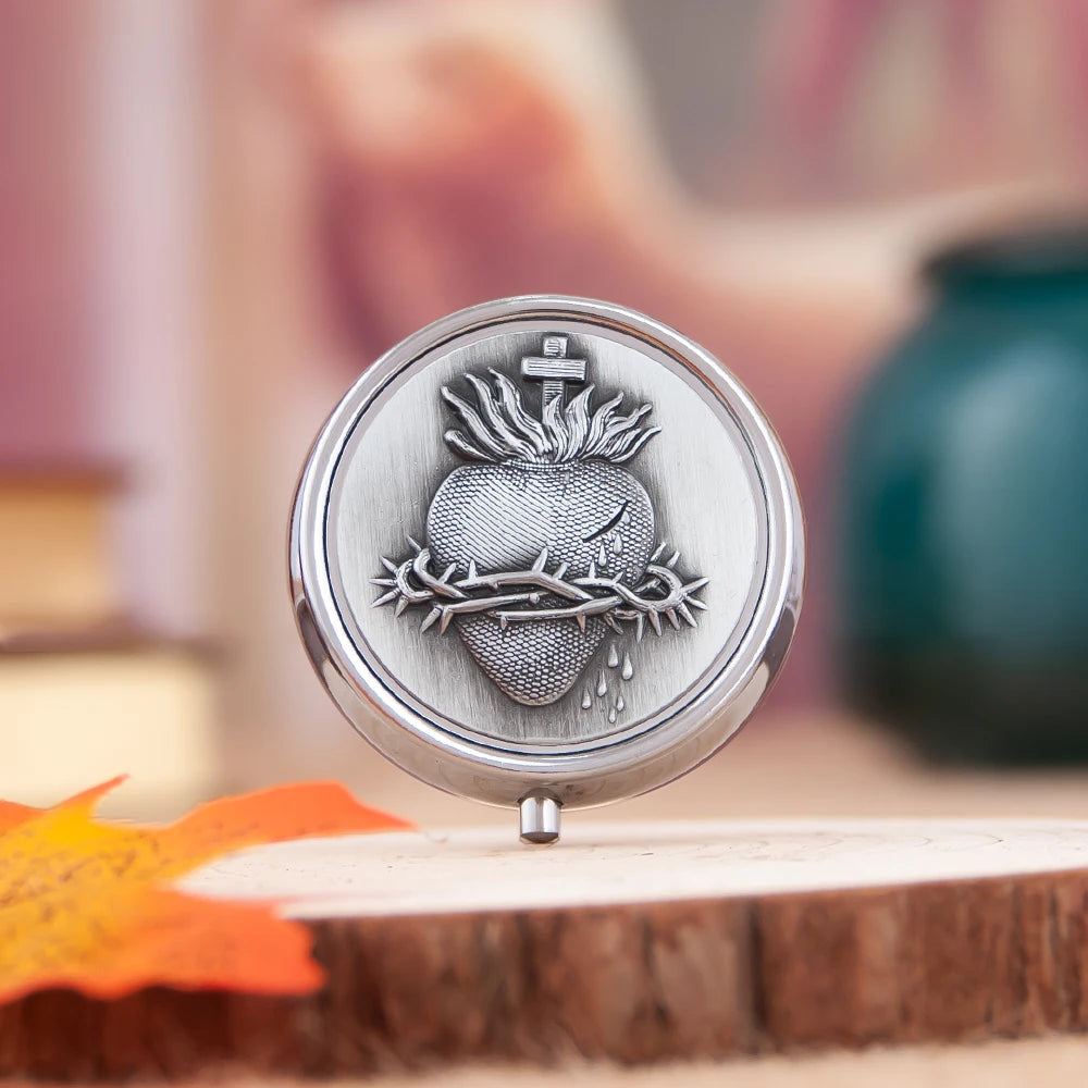 HTISOK Orthodox Catholic Reliquary Box - 5cm Silver Metal Holy Relic Case, Church Altar Decor, Easter Christmas Religious Gift