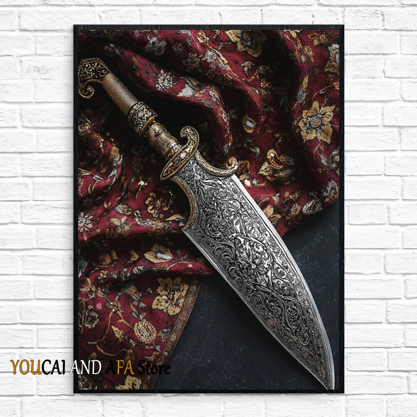 King Arthur and Excalibur Sword in The Stone Sikh Kirpan Sword Excalibur Hilt Poster Canvas Painting Wall Pictures Home Decor