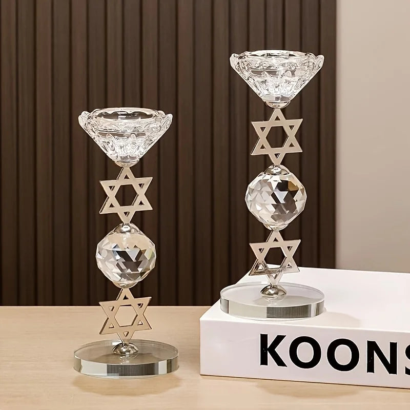 Crystal Star of David Candle Holders Set of 2 Hanukkah Menorah Jewish Shabbat Wedding Decor Elegant Tealight Votive Stick Holder