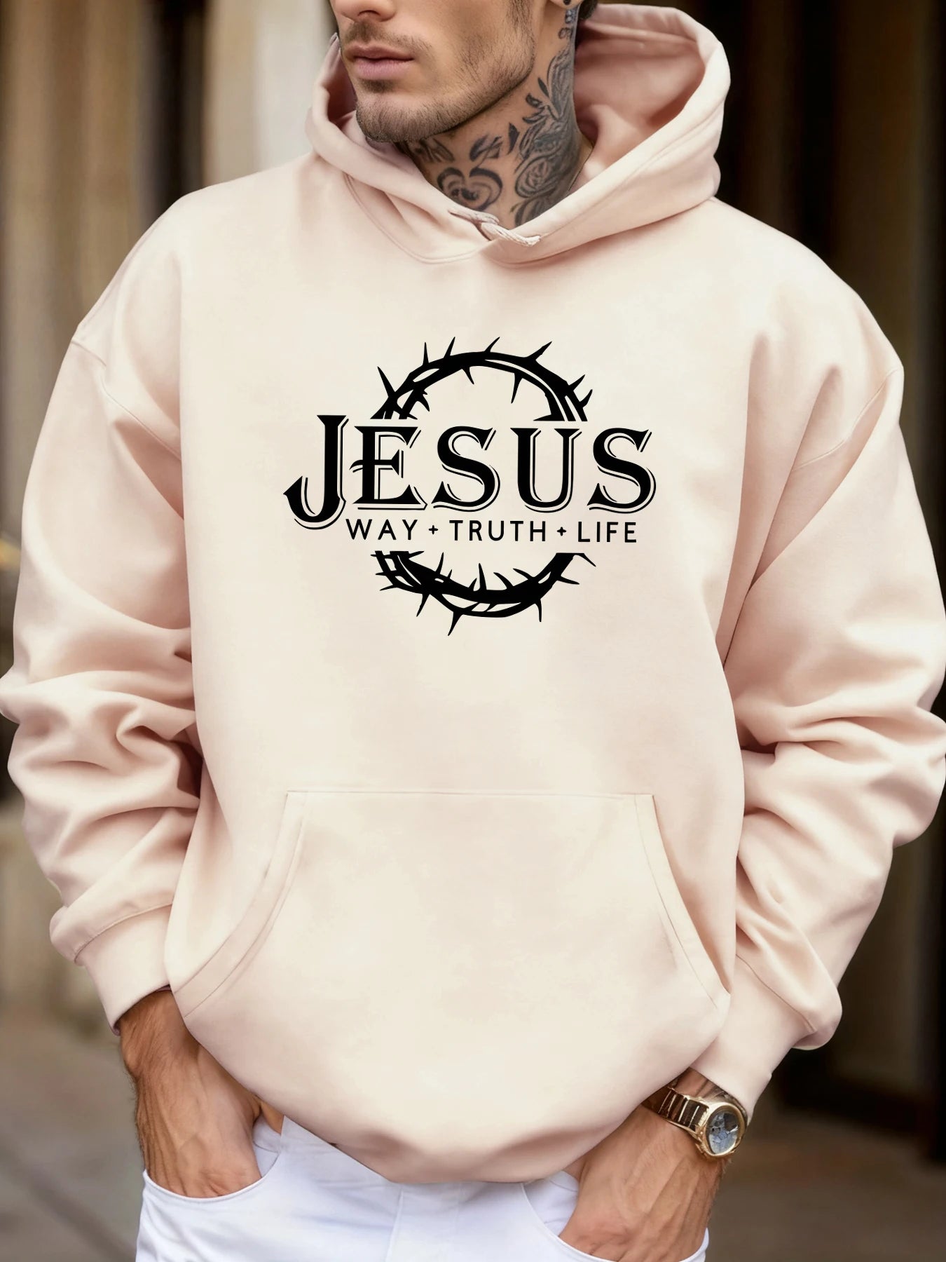 Jesus Way Truth Life Printing Men Jogging Hoodie Multicolor Loose Hoody Autumn Fleece Streetwear Hip Hop Pocket Man Hoodies
