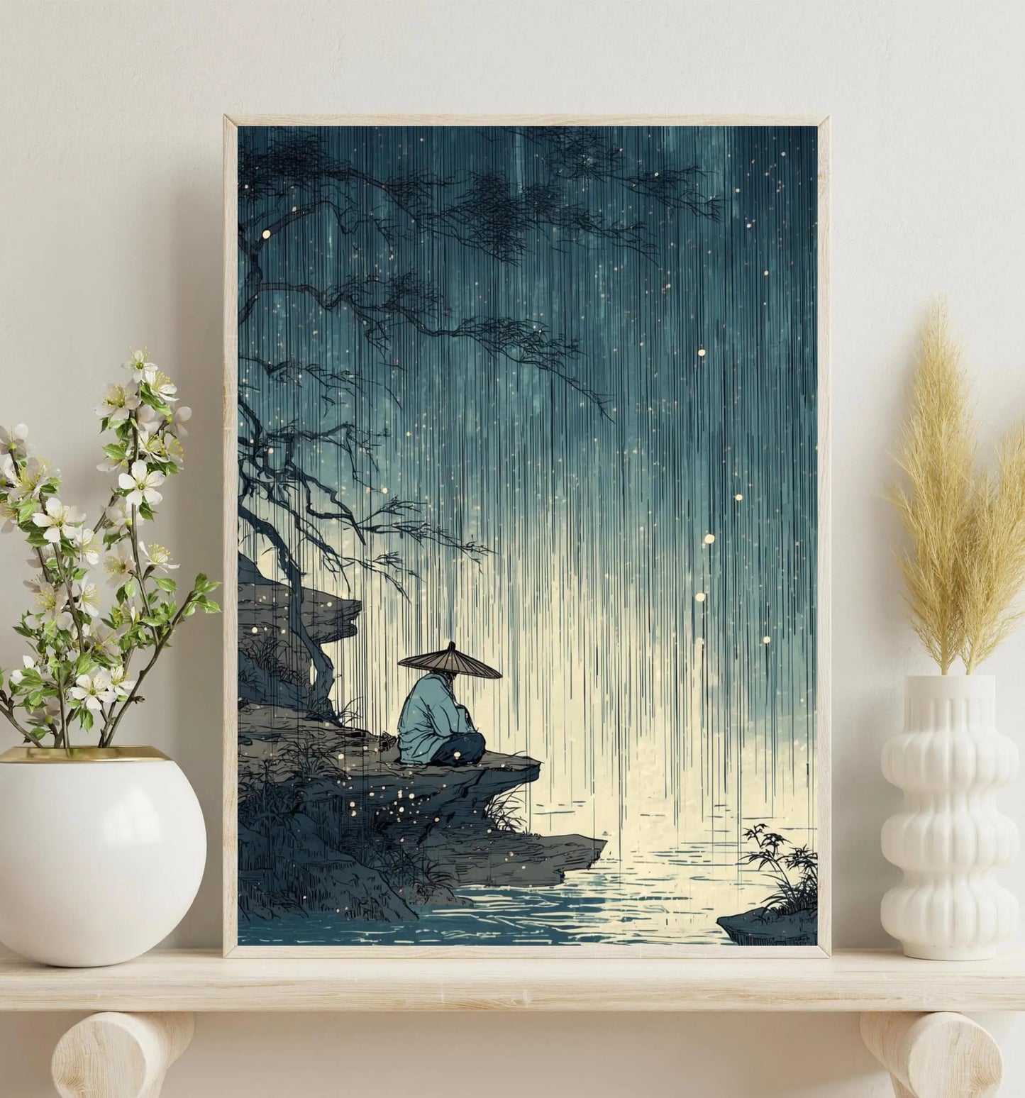 Modern Minimalist Chinese Style Zen Fishing Natural Scenery Poster Canvas Paintings Wall Art Pictures Office Home Decor