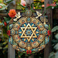 2D Flat Star of David Menorah Dove Round Metal Tin Sign, Elegant Jewish Hanukkah Religious Wall Decor, Ornate Judaica Art Iron P