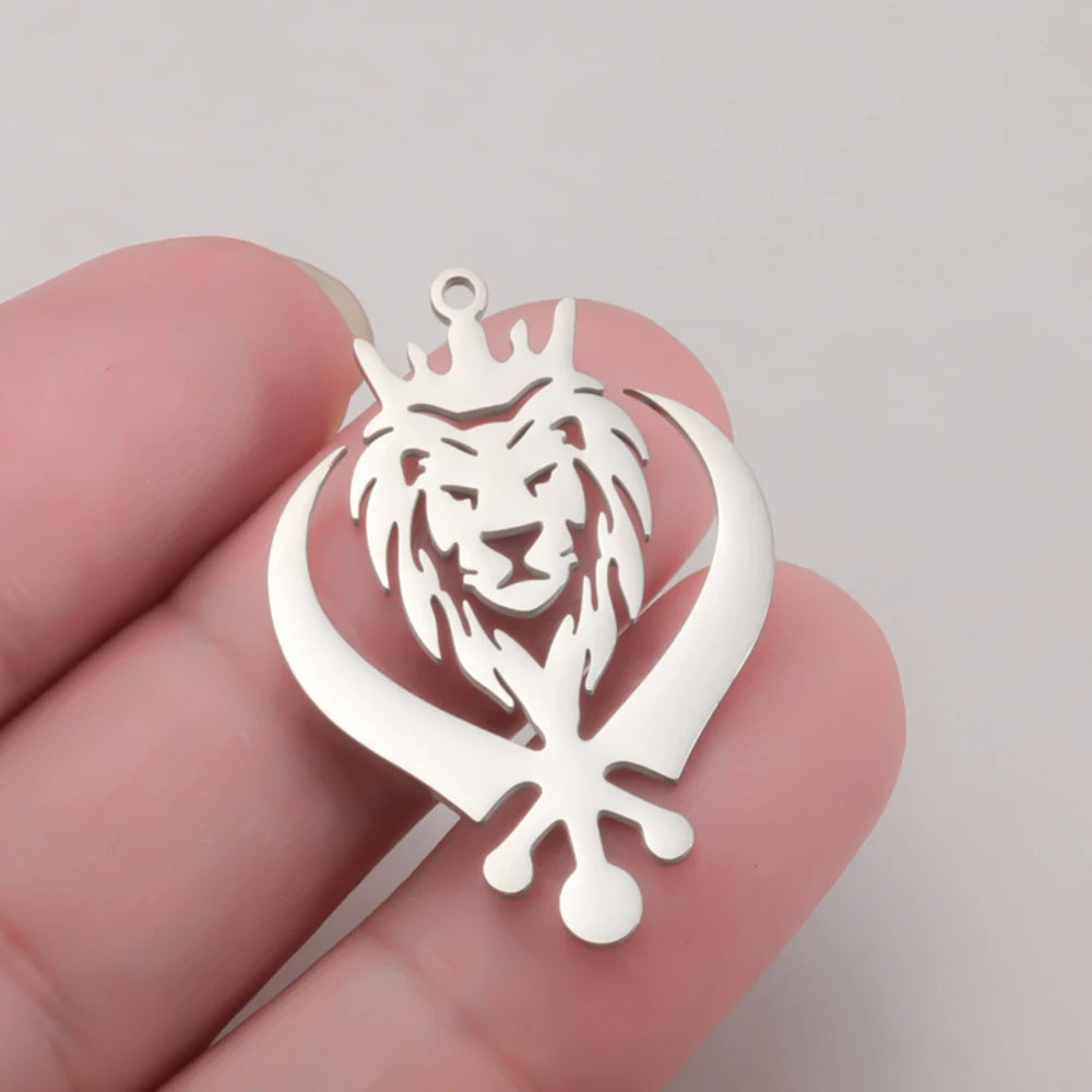 5 pcs Crown Lion King Charms Stainless Steel Sikh Symbol Khanda Pendants for Necklace Keychain Jewelry Making Handmade DIY Gifts