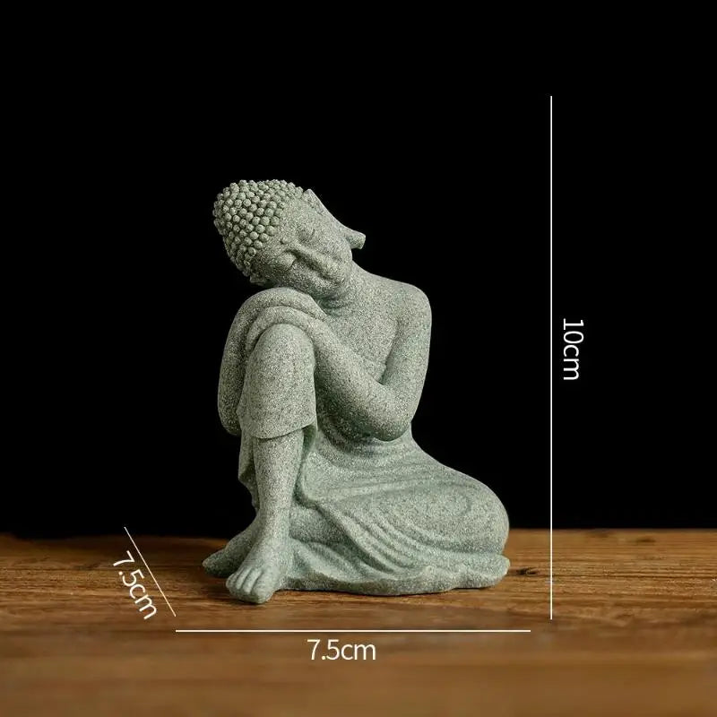 1Pcs Mini Buddhism Figurine Desk Decor Zen Statue Green Sandstone Thailand Ornament Buddha Garden Statue Fish Tank Decor〔Nest〕