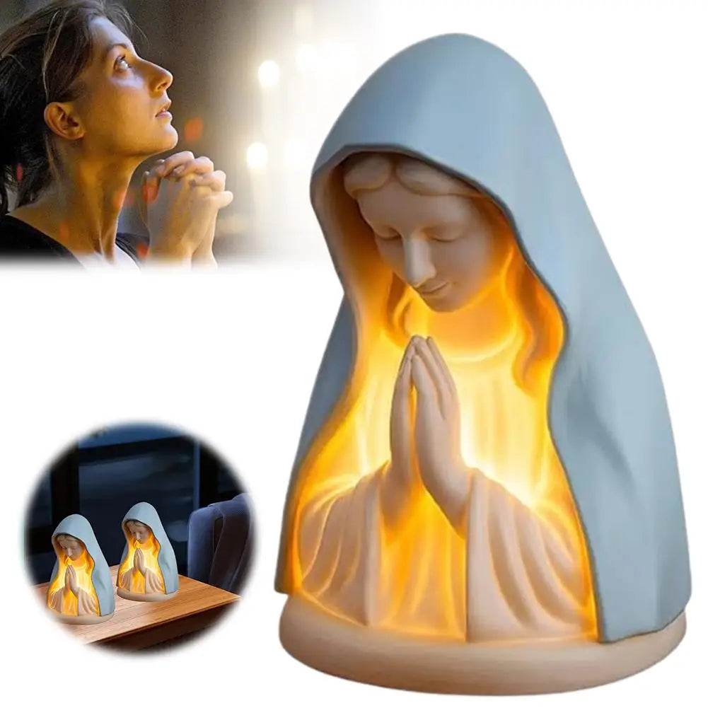 Virgin Mary Prayer Statue with Light, Christian Prayer Lamp for Home Christian Decor, Hand Painted Blessed Virgin Mary Statue