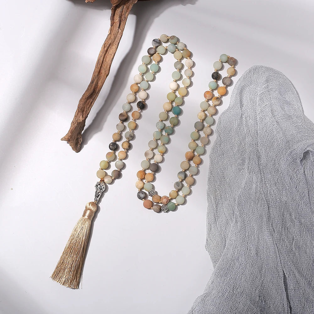 Tasbih Prayer 99 Prayer Beads  Islamic Rosary 8mm Amazonite Knotted Necklace Bracelet Muslim Jewelry