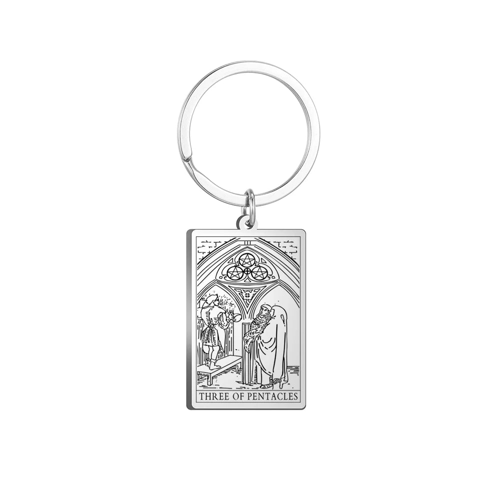 Dawapara Tarot Cards Keychains Stainless Steel Vintage Amulet Good Luck The Major Arcana Keyring Wiccan Jewelry