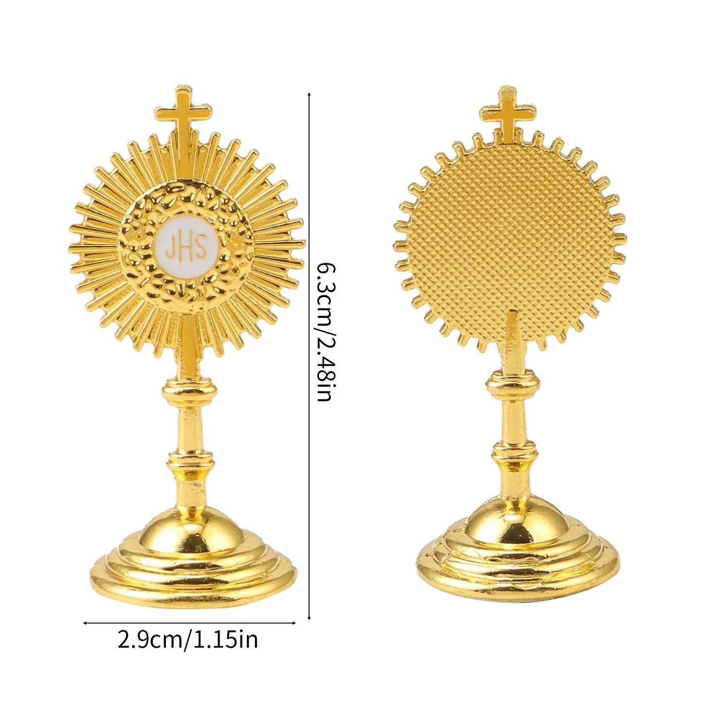 Catholic Christian Communion Statue Gold Jesus Hominum Salvator Home Office Table Decoration Cross Figurine Religion Gift