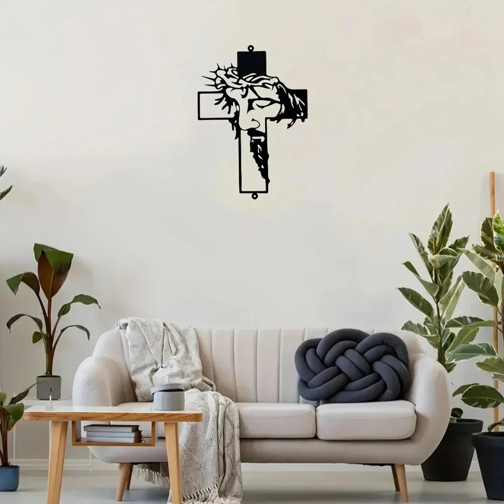 Metal Cross Wall Art Decor, Religious Home Sign Hanging for Living Room Office