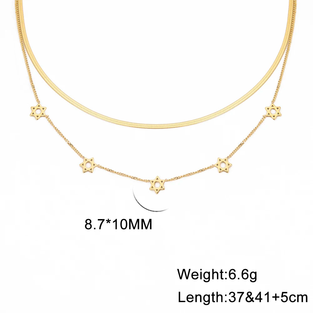 Lucktune Magen David Star Snake Chain Necklace for Women Stainless Steel Hexagram Pendant Necklace Choker Jewish Vintage Jewelry