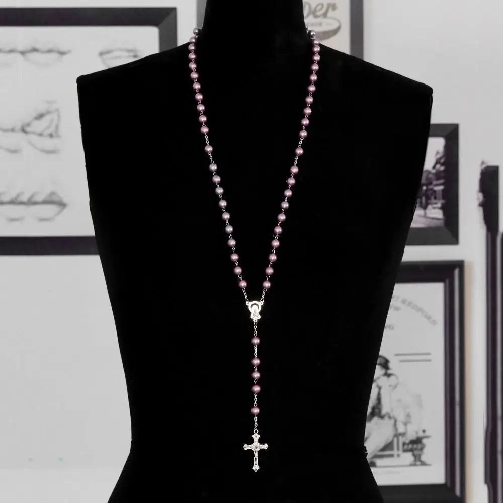 Fashion Vintage Crucifix Virgin Mary Pendant Cross Necklace Jesus Rosary Beads Chain