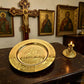 Handmade Gold Plated Orthodox Church Brass Candlestick Liturgical Tray Set Engraved Virgin Icon Religious Plate for Church Cerem