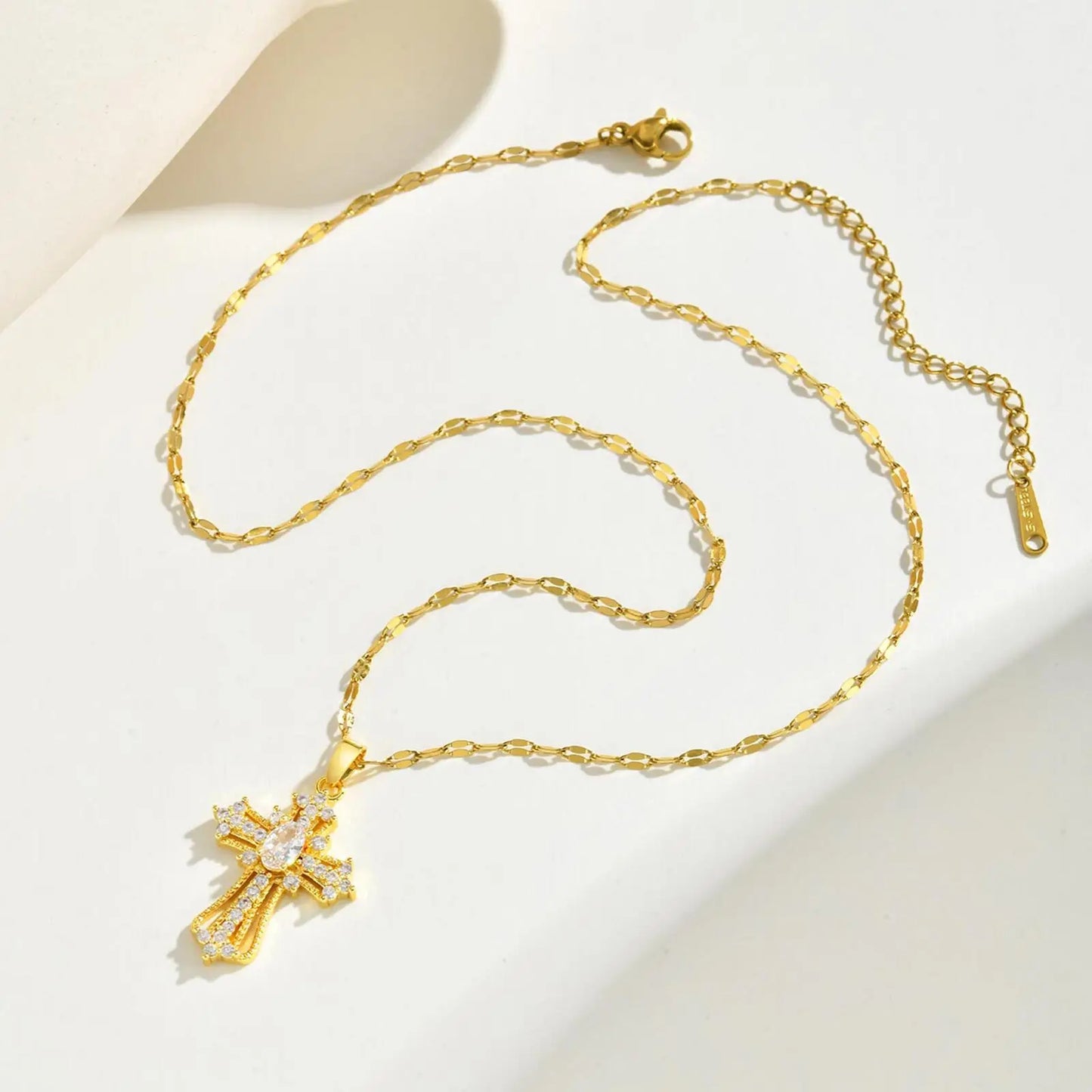 Vnox Stylish Stainless Steel Creative Cross Necklace, Classic Religious Women's Zircon Pendant, Fashion Jewelry Accessories