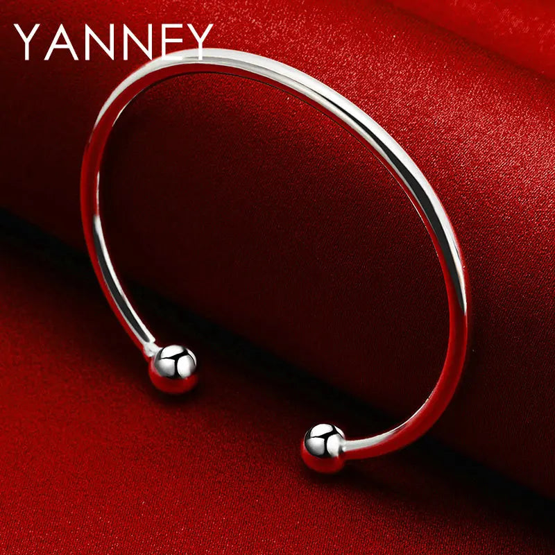 Real 925 Sterling Silver 4MM Simple Opening Bangle Bracelet For Women Men Fashion Hip Hop Punk Jewelry Wedding Gifts
