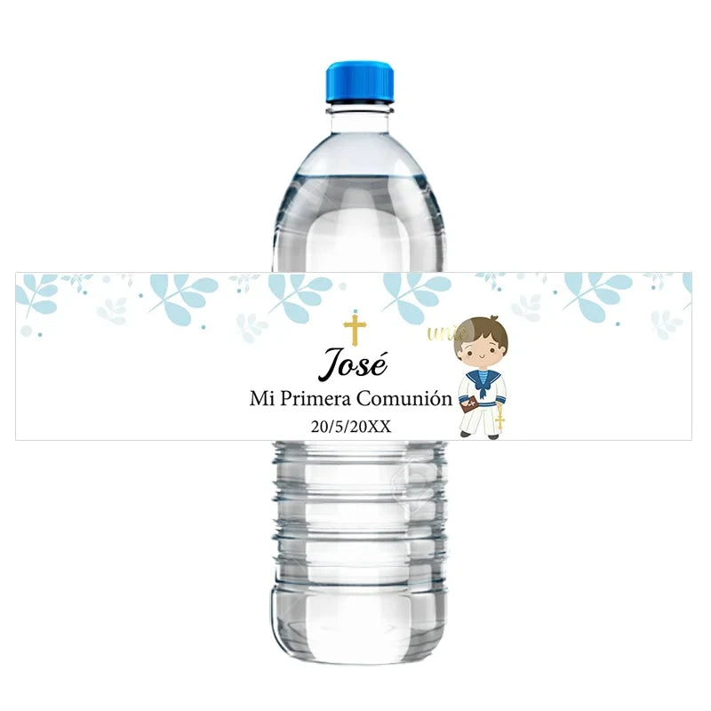 Custom Boys Girls Mi Primera Comunión Decor Water Bottle Labels Stickers Christening Baptism Communion