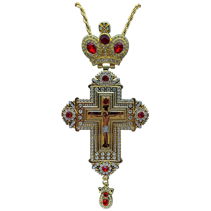 HTISOK Orthodox Cross Necklace Jesus Crucifix Pendants Gold Chain Religious Jewelry православным крестом