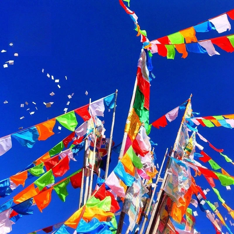 Tibetan Buddhism Satin Prayer Flags 5 Color Prayer Flags Xizang Longda Prayer Flag Decor Pray for Happiness Health Fengma Flag